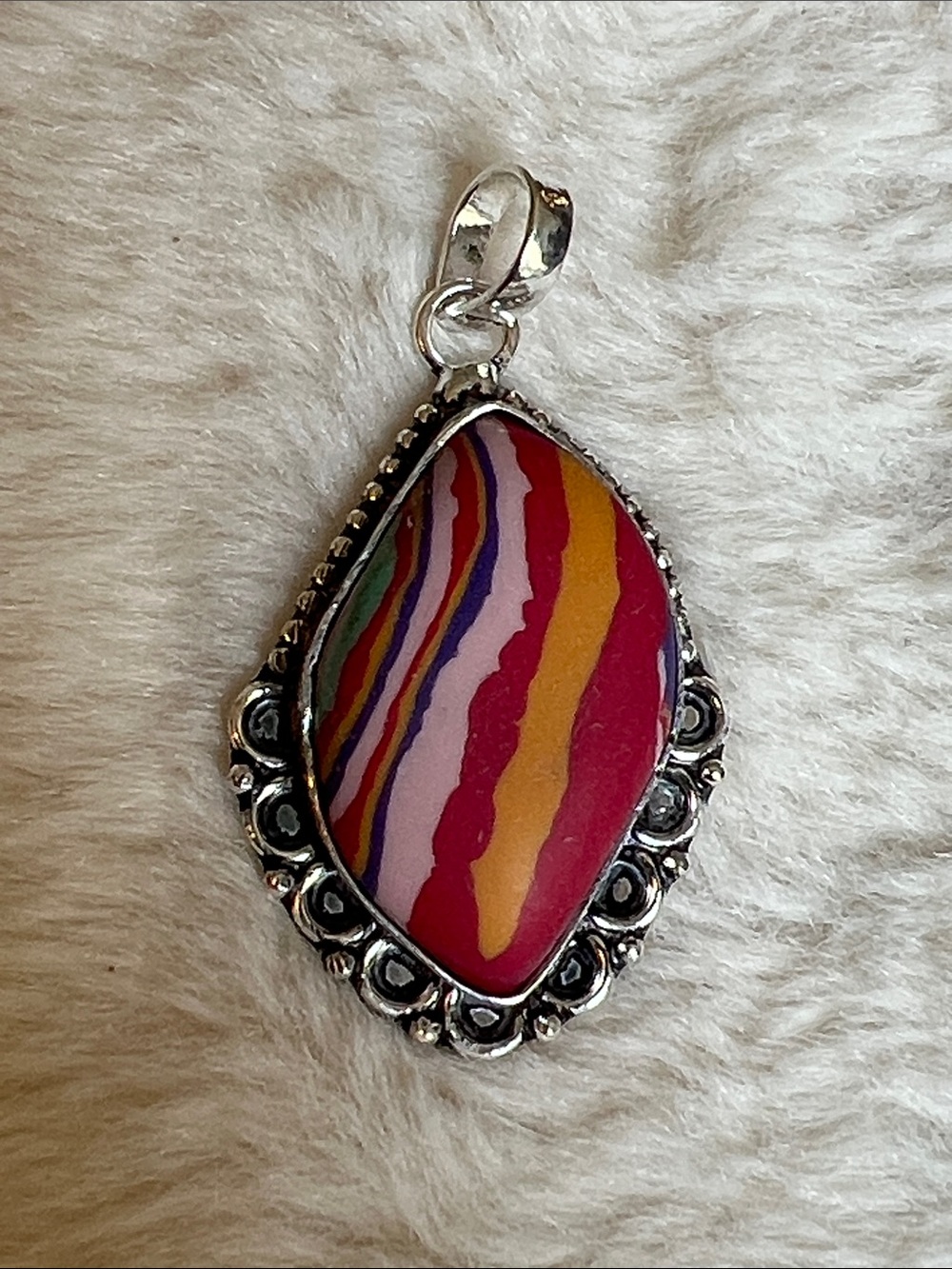 Rainbow Calsilica Synthetic Gemstone Pendant